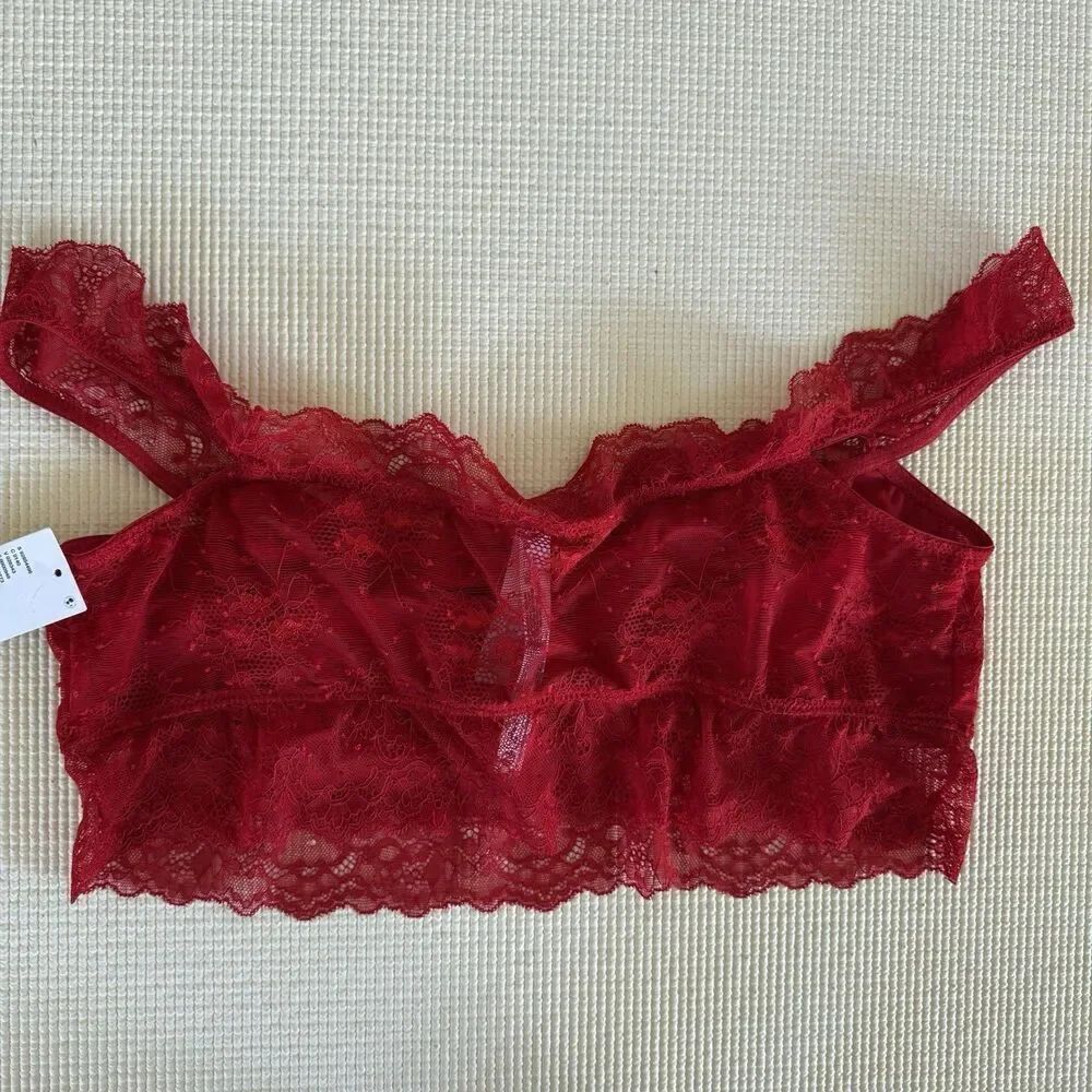 NWT Out From Under Red Lace Floral Bra Top / Bralette Off The Shoulder Size XL - Picture 12 of 15